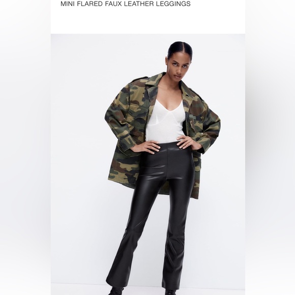 ZARA Mini Flared Faux Leather Leggings 🖤 black, size Large 🖤 NWT - Picture 6 of 11